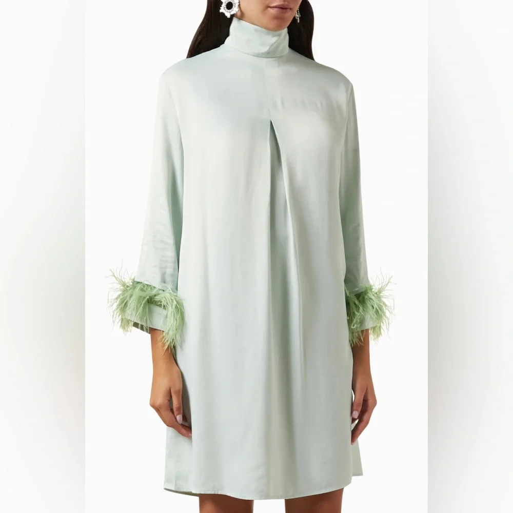 Sleeper Mint Green Party Shirt Dress Detachable Ostrich Feathers size Small NWT